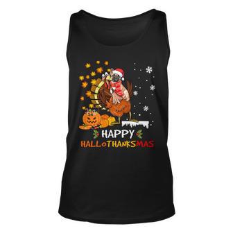 French Bulldog Halloween And Merry Xmas Happy Hallothanksmas Sweatshirt Men Women Tank Top Graphic Print Unisex - Thegiftio
