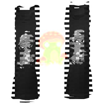 Frog With Mushroom Hat Cute Cottagecore Aesthetic Unisex Tank Top - Thegiftio
