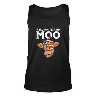 Funny 4Th Of July Red White And Moo Patriotic Cow Usa Flag Unisex Tank Top - Monsterry DE