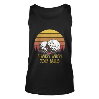 Funny Adult Humor Retro Sunset Golf Always Wash Your Balls Unisex Tank Top - Monsterry DE