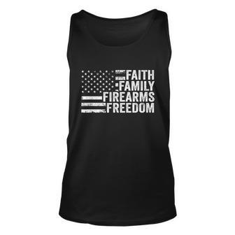 Funny Anti Biden Faith Family Firearms & Freedom Pro God Guns American Flag Unisex Tank Top - Monsterry