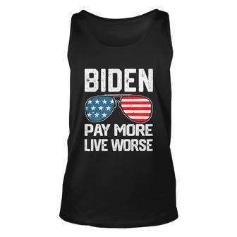 Funny Biden Pay More Live Worse Political Humor Sarcasm Sunglasses Design Unisex Tank Top - Monsterry DE