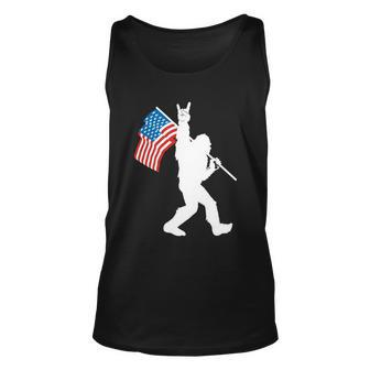 Funny Bigfoot 4Th Of July Rock And Roll Usa Flag For Sasquatch Believers Unisex Tank Top - Monsterry CA