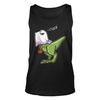 Funny Dinosaur Dressed As Halloween Ghost For Trick Or Treat Unisex Tank Top - Seseable