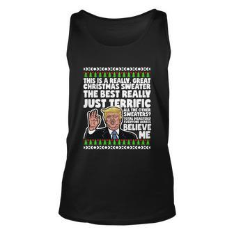 Funny Donald Trump Ugly Christmas Sweater Parody Speech Gift Unisex Tank Top - Monsterry