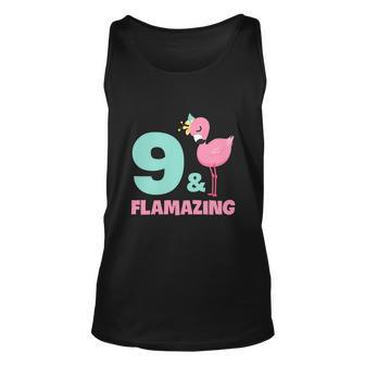 Funny Flamingo Girl Birthday Party 9 Years Old Unisex Tank Top - Monsterry