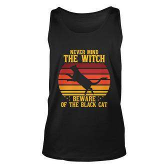 Funny Halloween Witch Funny Halloween Black Cat Retro Sunset Black Cat Men Women Tank Top Graphic Print Unisex - Thegiftio UK
