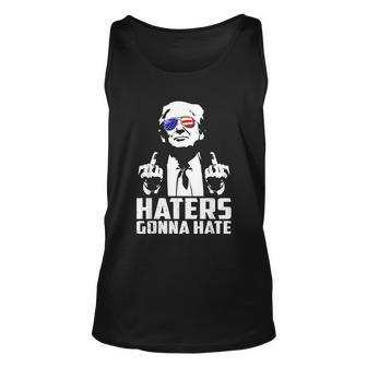 Funny Haters Gonna Hate President Donald Trump Middle Finger Unisex Tank Top - Thegiftio UK