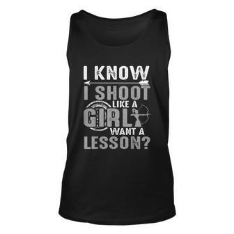 Funny I Shoot Like A Girl Gift Cute Archery Hunting Women Graphic Design Printed Casual Daily Basic Unisex Tank Top - Thegiftio UK