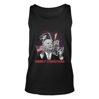 Funny Joe Biden Merry Christmas In July Usa Flag 4Th Of July Unisex Tank Top - Monsterry