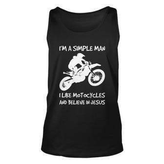 Funny Men Like Motocycles And Believe In Jesus Unisex Tank Top - Monsterry