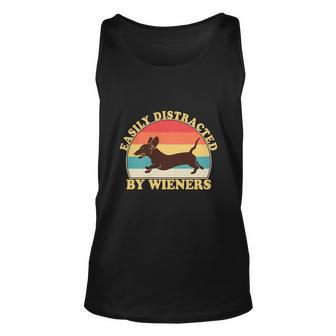 Funny Retro Easily Distracted By Wieners Dachshund Fan Unisex Tank Top - Monsterry DE