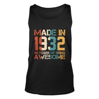 Funny Retro Made In 1932 90 Years Of Being Awesome Birthday Unisex Tank Top - Thegiftio UK