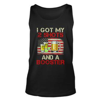 Funny Vaccination I Got My Two Shots And A Booster Unisex Tank Top - Monsterry