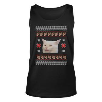 Funny Woman Yelling At Cat Meme Ugly Christmas Tshirt Unisex Tank Top - Monsterry UK