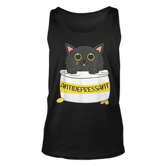 Fur Antidepressant Cute Black Cat Illustration Pet Lover Unisex Tank Top - Seseable