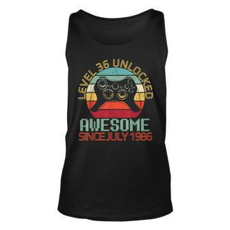Gamer Level 36 Yrs Birthday Unlocked Awesome Since July 1986 Unisex Tank Top - Seseable