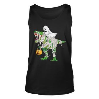 Ghost Riding T Rex Mummy Dinosaur Halloween Unisex Tank Top - Seseable