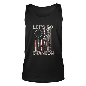 Gun American Flag Patriots Lets Go Brandon On Back Unisex Tank Top - Thegiftio UK