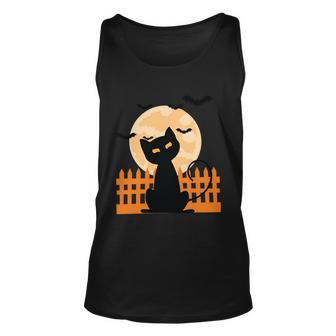 Halloween Black Cat Full Moon With Bats Men Women Tank Top Graphic Print Unisex - Thegiftio UK