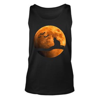 Halloween Black Cat Orange Full Moon And Bats Unisex Tank Top - Seseable
