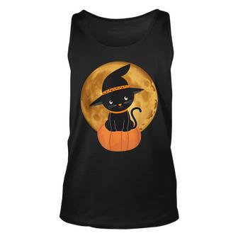 Halloween Black Cat Scary Pumpkin On The Moon Men Women Kids Unisex Tank Top - Seseable