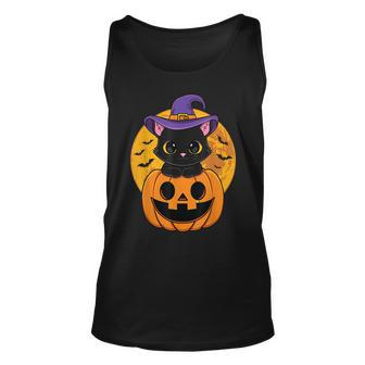 Halloween Black Cat Witch Hat Pumpkin For Kids Girls Unisex Tank Top - Seseable