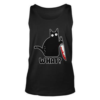 Halloween Cat What Bloody Knife Unisex Tank Top - Monsterry CA