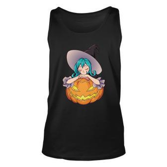 Halloween Cute Anime Witch Pumpkin Tshirt Unisex Tank Top - Monsterry
