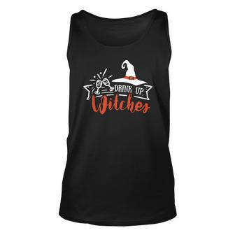 Halloween Drink Up Witches Orange And White Men Women Tank Top Graphic Print Unisex - Seseable