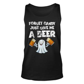 Halloween Forget Candys Just Give Me A Beer Ghost Drinking Unisex Tank Top - Thegiftio UK