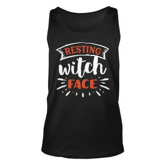 Halloween Resting Witch Face Orange And White Men Women Tank Top Graphic Print Unisex - Seseable