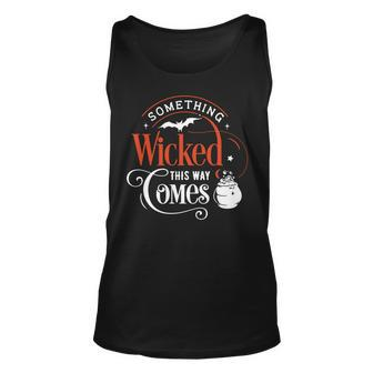 Halloween Something Wicked This Way Comes Orange And White Men Women Tank Top Graphic Print Unisex - Seseable