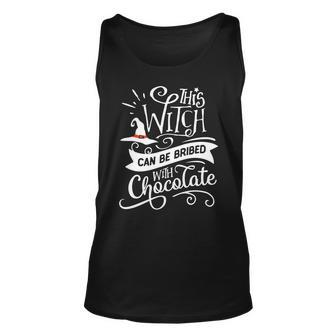 Halloween This Witch Can Be Bribed With Chocolate White And Orange Men Women Tank Top Graphic Print Unisex - Seseable