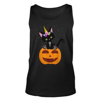 Halloween Unicorn Cat Black Pumpkin Scary Costume Girls Kids Unisex Tank Top - Seseable