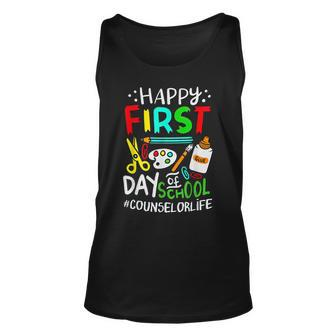 Happy First Day Of School Counselor Back To School Unisex Tank Top - Thegiftio UK