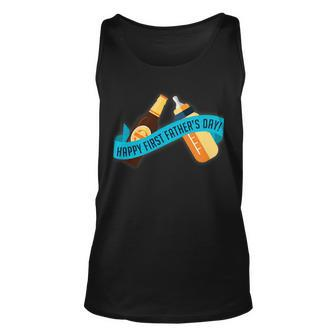 Happy First Fathers Day Baby Bottle Tshirt Unisex Tank Top - Monsterry UK