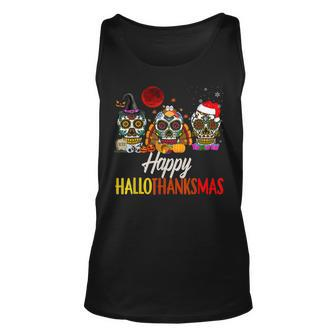 Happy Hallothanksmas Santa Witch Mexican Skull Halloween Unisex Tank Top - Seseable