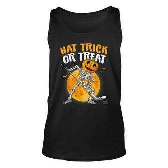 Hat Trick Or Treat Skeleton Pumpkin Ice Hockey Halloween Men Women Tank Top Graphic Print Unisex - Thegiftio UK