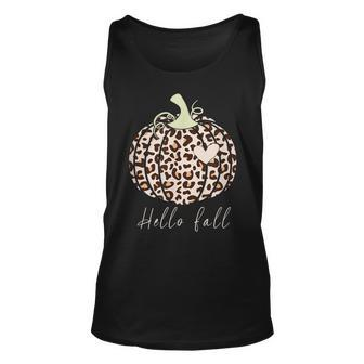 Hello Fall Animal Print Leopard Heart Pumpkin Fall Halloween Unisex Tank Top - Seseable