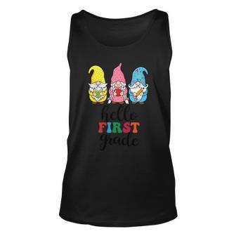 Hello First Grade School Gnome Teacher Students Graphic Plus Size Shirt Unisex Tank Top - Thegiftio UK