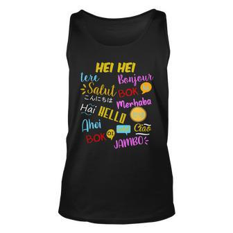 Hello Word In Different Languages Travel And Teacher Unisex Tank Top - Monsterry CA