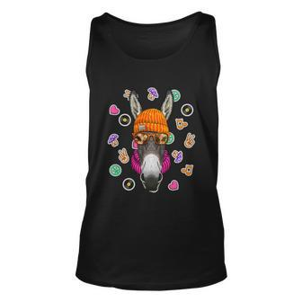 Hipster Donkey Geek Nerd Glasses Animal Love Peace Sign Gift Unisex Tank Top - Monsterry CA