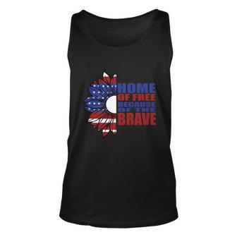 Home Of Free Because Of The Brave Sunflower American Flag 4Th Of July Unisex Tank Top - Monsterry