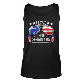 I Love Her Sparklers Matching Couple 4Th Of July Sunglasses Unisex Tank Top - Seseable