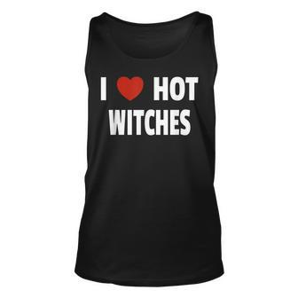 I Love Hot Witches Matching Couples Halloween Costume Unisex Tank Top - Seseable