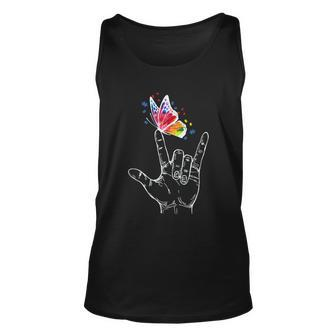 I Love You Hand Sign Language Butterfly Autism Awareness Graphic Design Printed Casual Daily Basic Unisex Tank Top - Thegiftio UK