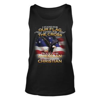 I Stand For Our Flag Kneel For The Cross Proud American Christian Tshirt Unisex Tank Top - Monsterry DE