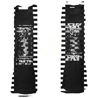 I Was Thinking About Hunting Camouflage Back Design Unisex Tank Top - Thegiftio