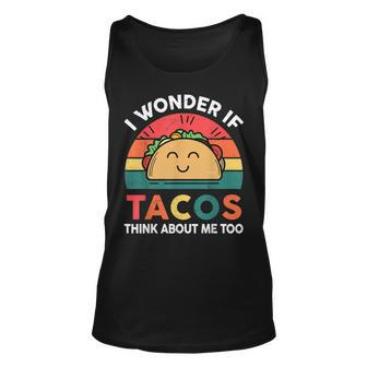 I Wonder If Tacos Think About Me Too Retro I Love Tacos Men Women Tank Top Graphic Print Unisex - Thegiftio UK